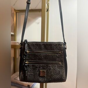 DISNEY Dooney & Bourke Black Embossed Crossbody Bag with Gold Accents
